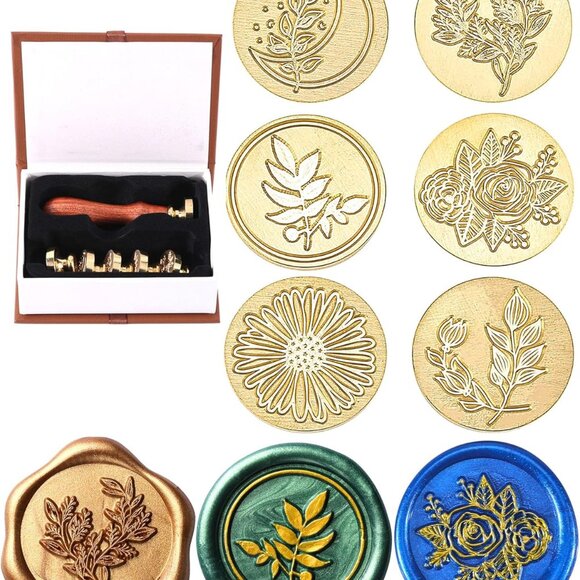 Other - 6 Pieces Botanical Wax Seal Stamp Heads Set, Vintage Plant Flower Eucalyptus Sea
